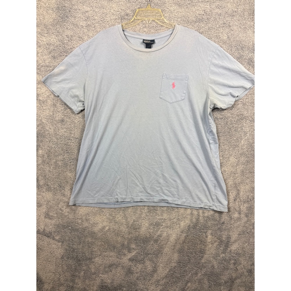 Polo Ralph Lauren Mens XL Blue T-Shirt Pocket Pink Pony Embroidered Cotton Tee